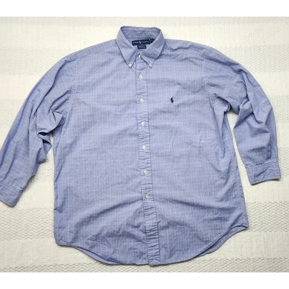Polo Ralph Lauren Mens 16.5 (32/33) Blue Cotton LS Button Down Pony